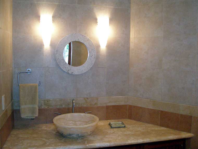 Guest bathroom with onyx sink, marble top