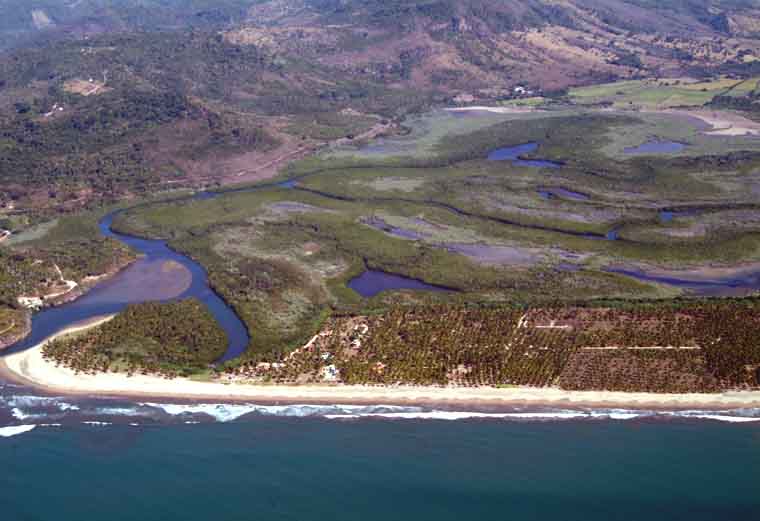 Aerial view of the beach and estuary